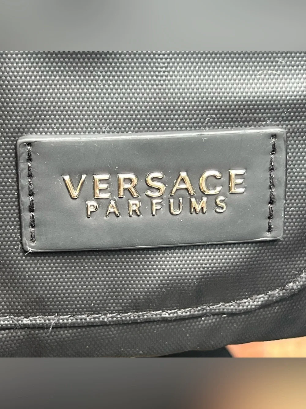 Versace Parfums Convertible Black Nylon Backpack Gold Accents Luxury Unisex